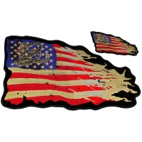 Set of 2 Small and Large Vintage American Flag Patches with Gadsden Snake