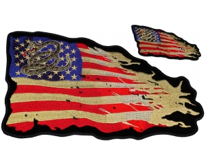 Set of 2 Small and Large Vintage American Flag Patches with Gadsden Snake