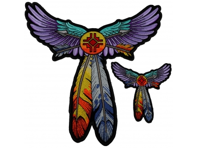 Set of 2, 1 Small and 1 Large Wings and Feathers and Arrows Tribal Patch