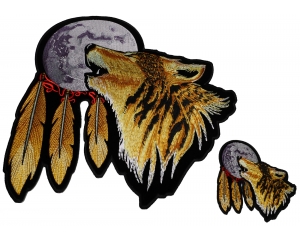 Set of 2 Small and Large Wolf Howling at the Moon Patches
