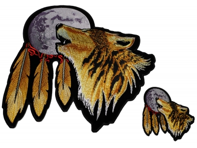 Set of 2 Small and Large Wolf Howling at the Moon Patches