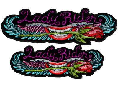 Set of 2 Small and Medium Lady Rider Lips and Roses Patches