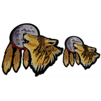 Set of 2 Small and Medium Wolf Howling at the Moon Patches