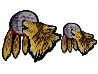 Set of 2 Small and Medium Wolf Howling at the Moon Patches