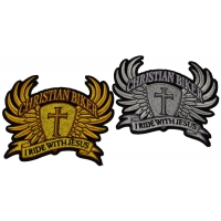 Set of 2 Small Christian Biker Patches in Silver and Gold