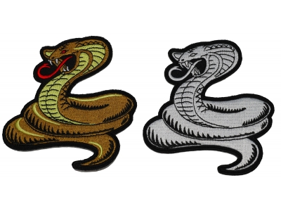 Set of 2 Small Cobra Snake Patches in Brown and White