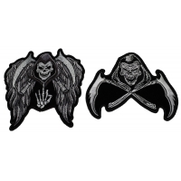 Set of 2 Small Grim Reaper Skull Patches