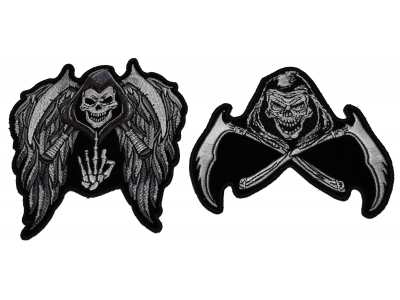 Set of 2 Small Grim Reaper Skull Patches