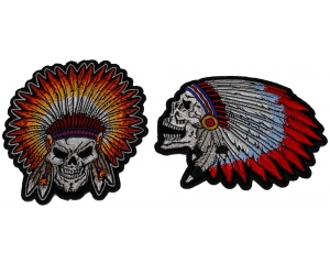 Set of 2 Small Indian Skull Head Patches