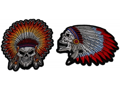 Set of 2 Small Indian Skull Head Patches