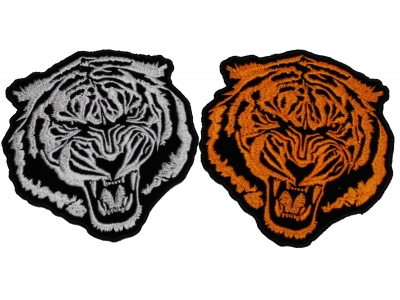 Set of 2 Small Tiger Patches in White and Orange