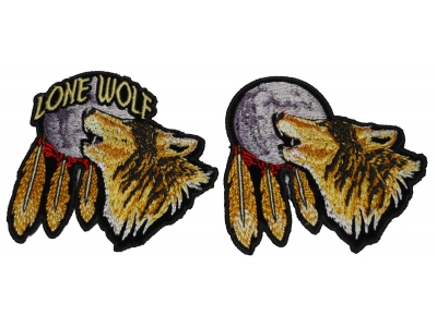 Set of 2 Small Wolf Patches Howling at the Moon