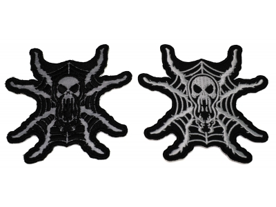 Set of 2 Spider Skull Patches in White and Reflective