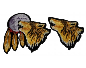 Set of 2 Wolf Patches Plain and Howling at the Moon