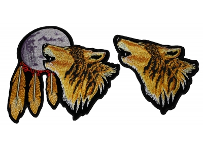 Set of 2 Wolf Patches Plain and Howling at the Moon