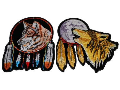 Set of 2 Wolf with Feathers Patches