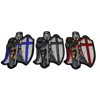 Set of 3 Kneeling Crusader Knight Patches in Blue Red and Gray