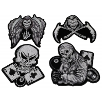 Set of 4 Black and Gray Skull Patches