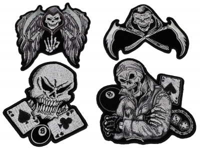 Set of 4 Black and Gray Skull Patches