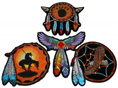 Set of 4 Native American Indian Feather Patches