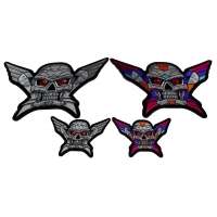 Set of 4 Small and Large Colorful and Silver Robot Skull Patches