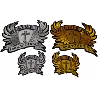 Set of 4 Small and Large, Gold and Silver Christian Biker Patches