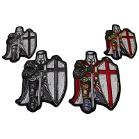 Set of 4 Small and Mini Crusader Knight Kneeling Patches in Red and Gray