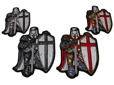 Set of 4 Small and Mini Crusader Knight Kneeling Patches in Red and Gray