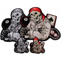 Set of 4 Small Large Color and Gray Biker Skull Patches