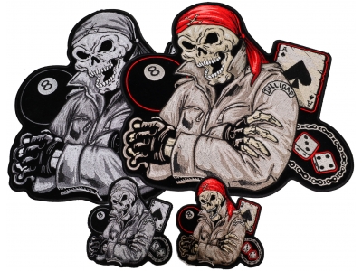 Set of 4 Small Large Color and Gray Biker Skull Patches