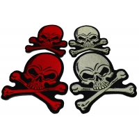 Set of 4 Small Red and Gray Skull Patches