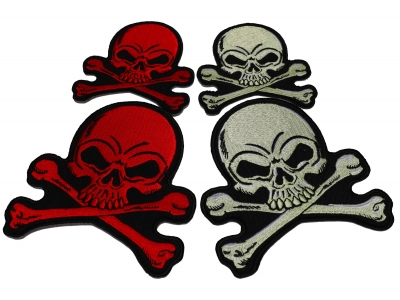 Set of 4 Small Red and Gray Skull Patches