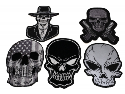 Set of 5 Black Skull Patches