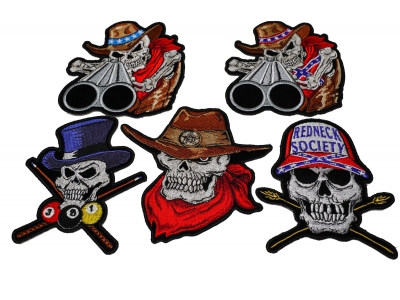 Set of 5 Colorful Embroidered Skull Patches
