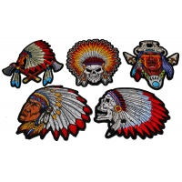 Set of 5 Small Native American Indian Headdress Patches