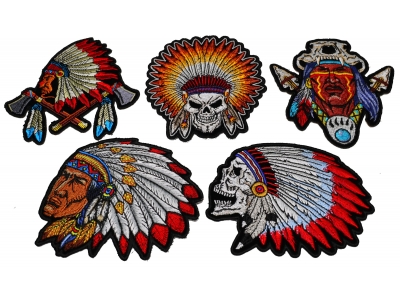 Set of 5 Small Native American Indian Headdress Patches