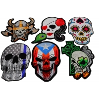 Set of 6 Colorful Embroidered Iron on Skull Patches