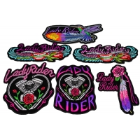 Set of 6 Small Lady Rider Patches for Biker Chicks