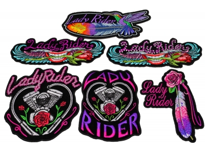 Set of 6 Small Lady Rider Patches for Biker Chicks
