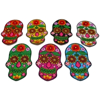 Set of 7 Embroidered Flower Skull Patches