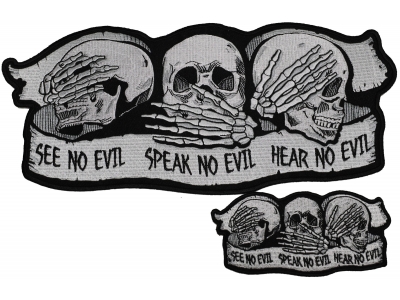 Set of Large and Small See Hear and Speak No Evil Skull Patches