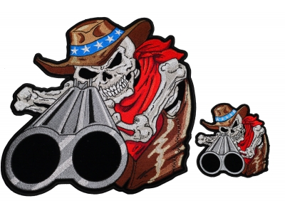 Shotgun Barrel Cowboy Skull 2 Piece Front And Back Patch Set