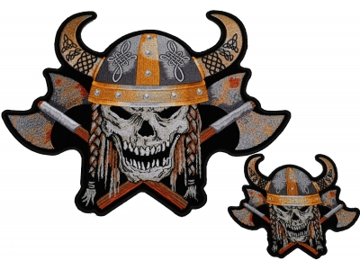 Viking Patch Set Small And Large Skull Axes Horned Helmet