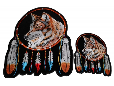 Wolf Patch With Feathers 2 Piece Embroidered Set