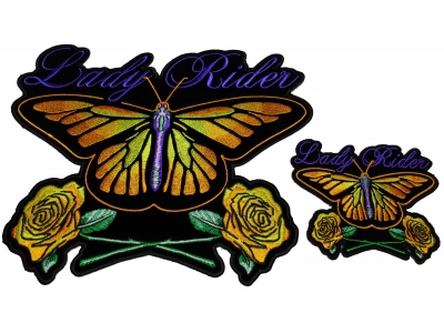 Yellow Butterfly Patches For Lady Riders Small And Large Embroidered