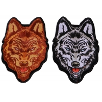 Brown and Gray Wolf Small Iron on Patch Set of 2