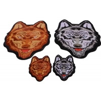 Brown and Gray Wolves Small and Large Iron on Patch Set of 4