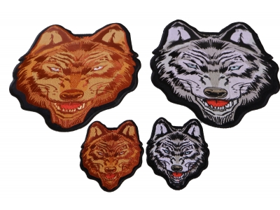 Brown and Gray Wolves Small and Large Iron on Patch Set of 4