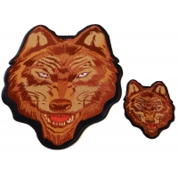 Brown Wolf Small and Large Iron on Patch Set