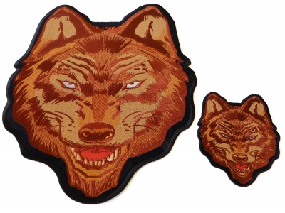 Brown Wolf Small and Large Iron on Patch Set